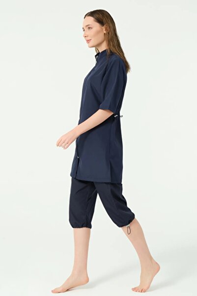 Bordomix 25740 Women's Navy Blue Zipper Closure Short Sleeve Semi-Covered Swimsuit