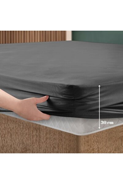 First Choice Set husa de pat cu elastic si 2 fete de perna, bumbac ranforce 100%, 140x200 cm, Antracit