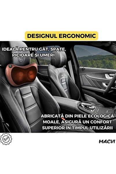 MACVI Ηλεκτρικό μαξιλάρι μασάζ αυχένα και πλάτης Macvi®, θερμαινόμενο, 12V και 220V, 2 κεφαλές μασάζ και 4 μπάλες