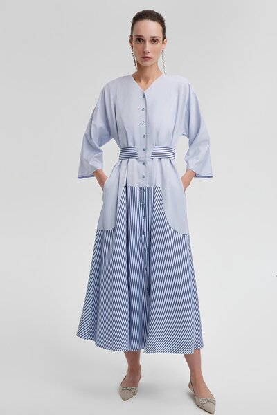 Touche Çizgi Detaylı Midi Boy Elbise MKN2001