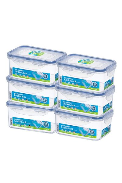 locknlock Food Container Rectangle 1.1L – Pack of 6 | Airtight, BPA-Free, Microwave & Freezer Safe