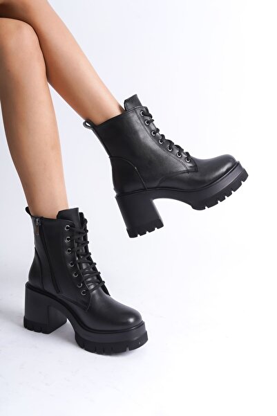 Zerenyus LAUREN Γυναικείες Μπότες Ορθοπεδικές Γόβες με κορδόνια Μαύρο