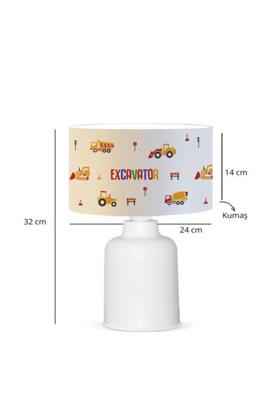 HOMİNG Fabric Printed Construction Machinery for Kids Room - Lampshade Ayd-3050