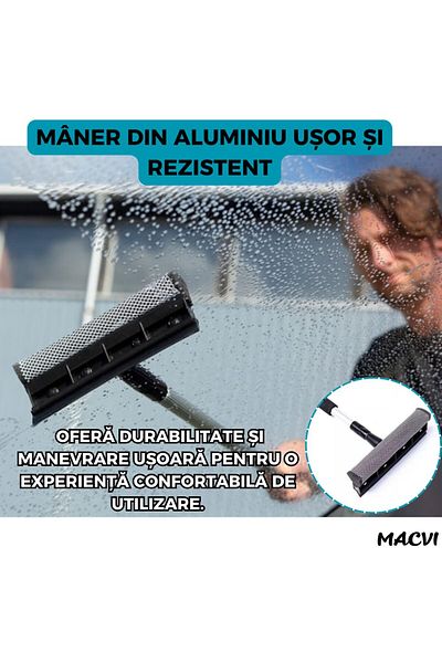 MACVI Perie pentru Spalat Geamuri cu Manere Extensibile Macvi® Telescopice din Aluminiu, 120 cm, 2 in 1
