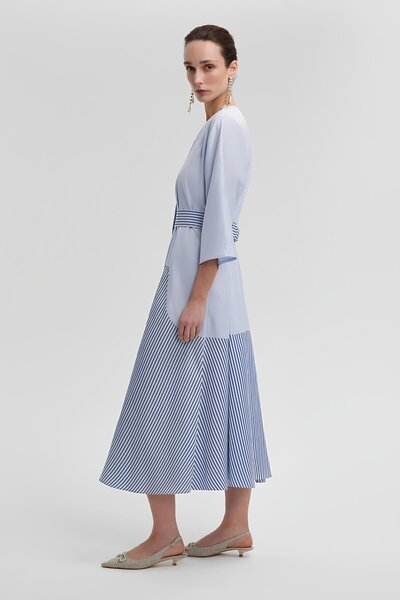 Touche Çizgi Detaylı Midi Boy Elbise MKN2001