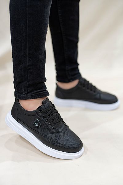 mihra home Men's Black White Emblem Laced Daily Casual Shoes Sneaker Mi̇hra4050