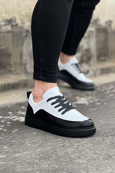 Wagoon Wg162 Charcoal White Patent Leather Orthopedic Sole Men's Casual Shoes