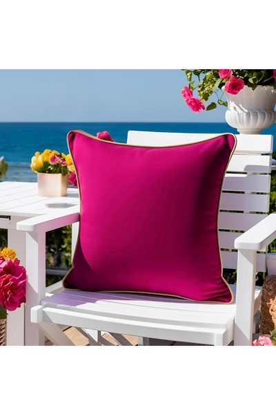 Bc Home غطاء وسادة مربع فوشيا مع حواف ذهبية ناعمة الملمس قطعة واحدة 43 × 43 سم