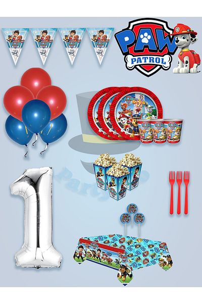 PartyPoo Paw Patrol Birthday Set for 8 People - Balloons, Ornaments, Decorations and Party Supplies Ornament Set