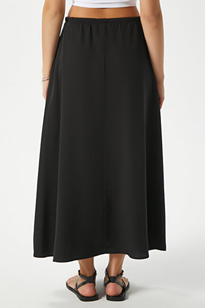 Ritnice Women's Trend Modal Cool Fabric Black Elastic Waist Pocket Comfortable Fit Long Skirt