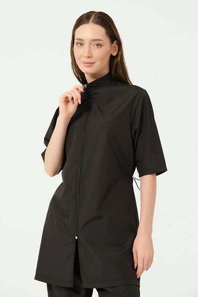 Bordomix 25740 Women's Black Zipper Closure Short Sleeve Semi Covered Swimsuit