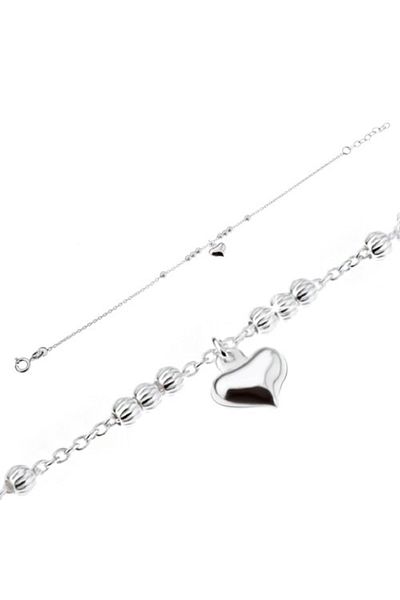 Sterling Silver Brăţară din argint 925 - verigi ovale, bile ornamentale, inimă simetrică