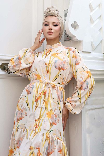 benguen Φόρεμα Hijab με σχέδιο κίτρινο 529