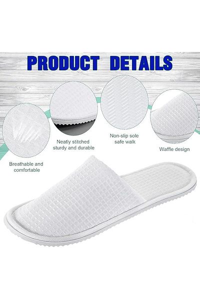 fulina 4 pairs of spa waffle slippers, washable and soft, EVA non-slip sole, suitable for men, white