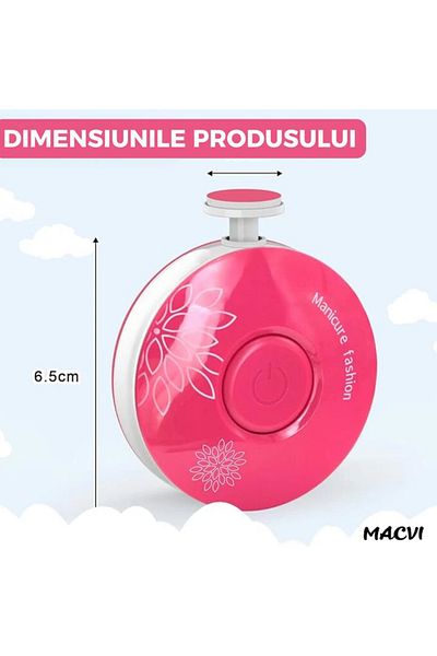 MACVI Set Pila Unghii Electric Macvi® pentru Copii si Bebelusi, 6 Capete, Silentios, Compact, Rosu