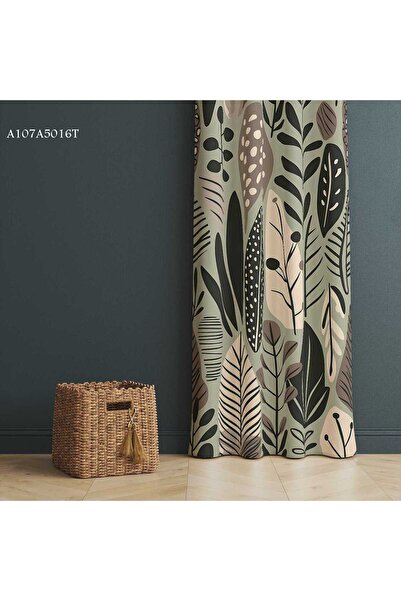 A2ZTR Wild Leaves Tropical Desenli Fon Perde (Tek KANAT)