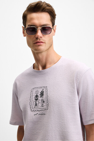 GRIMELANGE Ανδρικό μπλουζάκι DAPPERLY με λεπτομέρεια από οργανικό βαμβάκι με λαιμόκοψη και λεπτομέρεια από κέντημα