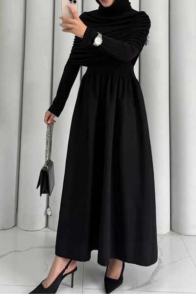 Bestenur Φόρεμα Lerra Draped 1529 - Μαύρο