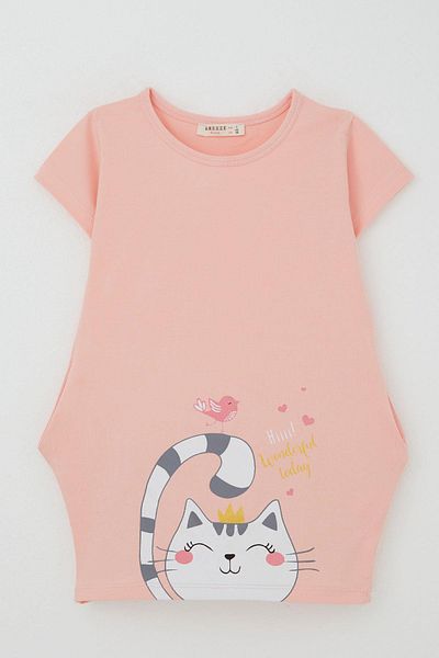 Breeze Girl's Tunic Dress Friendship Themed Princess Kitten Printed Age 1.5-5, Salmon