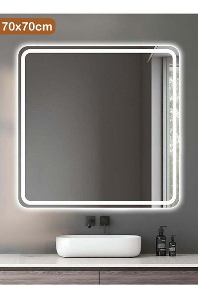 Taimi Square Bathroom Mirror with Front and Back LED Light Touch Control for Bathroom and Bedroom 70x70cm