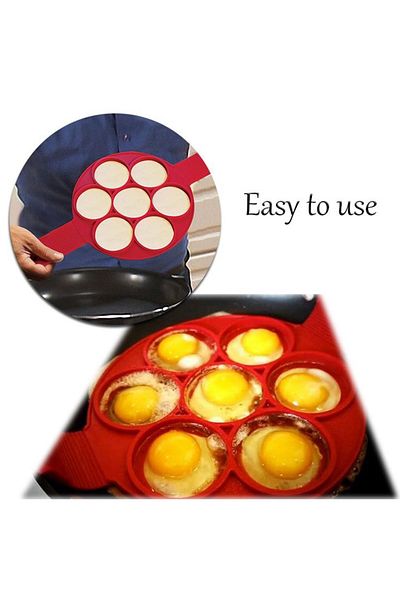 BOEM Premium food-grade silicone mold for pancakes or eggs, red with 7 compartments