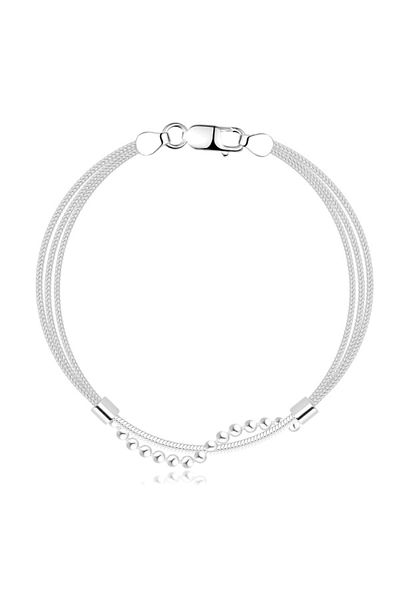 Sterling Silver Brățară triplă din argint 925 - mărgele împletite și lanț rotund