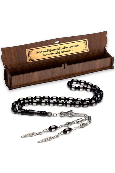 OTTOTESBİH Men's Barley Cut Black Vernier Powder Amber Prayer Beads
