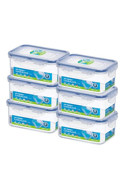 locknlock Food Container Rectangle 600ml – Pack of 6 | Airtight, BPA-Free, Microwave & Freezer Safe