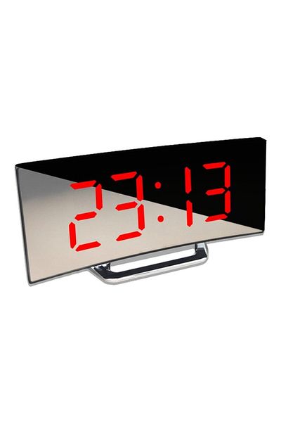 MACVI Ceas de masa tip oglinda Macvi®, ecran LED curbat, alarma, afisare temperatura, Rosu