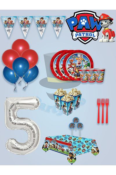 PartyPoo Paw Patrol Birthday Set for 8 People - Balloons, Ornaments, Decorations and Party Supplies Ornament Set