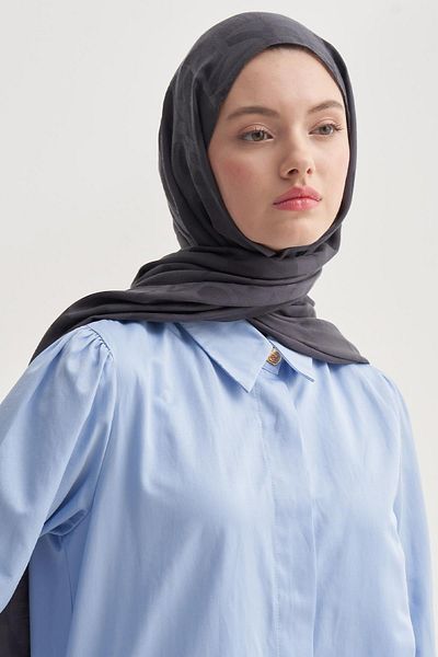 carell Text Pattern Jacquard Italian Silk Shawl Anthracite