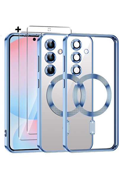 m.tk moveteck Samsung Galaxy A56 Kılıf Magsafe Renkli Kenarlı Arkası Şeffaf S...