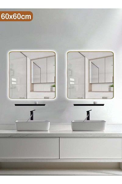 Taimi Set of 2 Square Bathroom Mirror Front and Back Touch LED Light for Bathroom and Bedroom 60x60cm