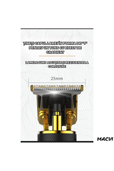 MACVI Macvi® Electric Shaver with Titanium Blades, 3 Combs, 120 Min Runtime, USB-C, Black-Gold