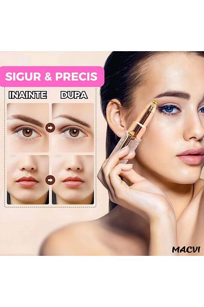 MACVI Epilator Facial 2 in 1 Macvi®, Portabil cu LED, USB, Cap Sprancene si Epilare Faciala, Roz