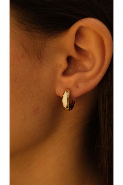 Jerie Gold Curved Enamel Detailed Minimal Hoop Earrings