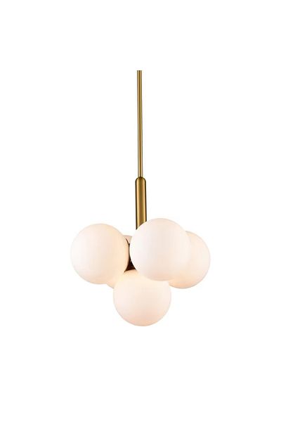 luminastar Hanging chandelier, grape shape, 5 white globes, G9 socket, gold body color, adjustable height