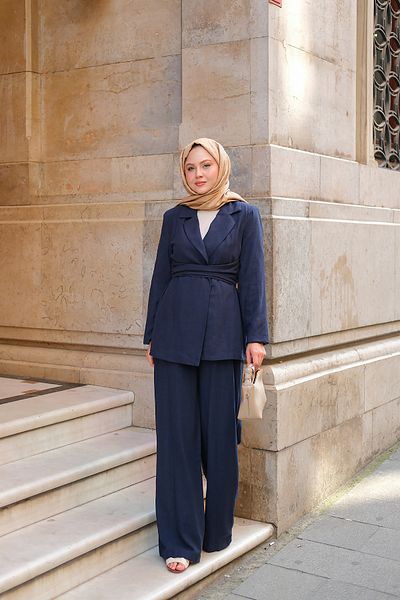 LOCCO Women's Double Breasted Collar Suit Navy Blue
