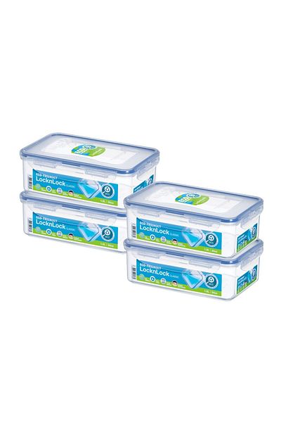 locknlock Food Container Rectangle 1L – Pack of 4 | Airtight, BPA-Free, Microwave & Freezer Safe