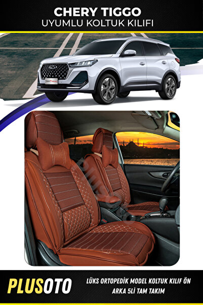 PlusOto مجموعة أغطية مقاعد السيارة المتوافقة مع Chery Tiggo Plus Lux Series C...