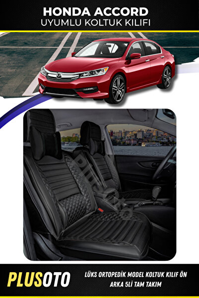PlusOto مجموعة أغطية مقاعد السيارة السوداء المتوافقة مع سلسلة Honda Accord Pl...