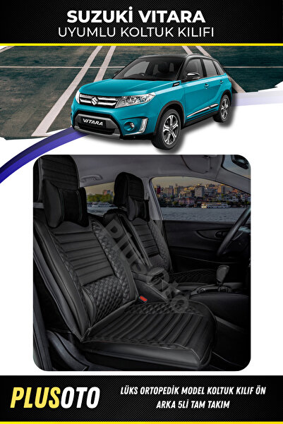 PlusOto مجموعة غطاء مقعد السيارة الأسود المتوافقة مع سوزوكي فيتارا بلس لوكس م...