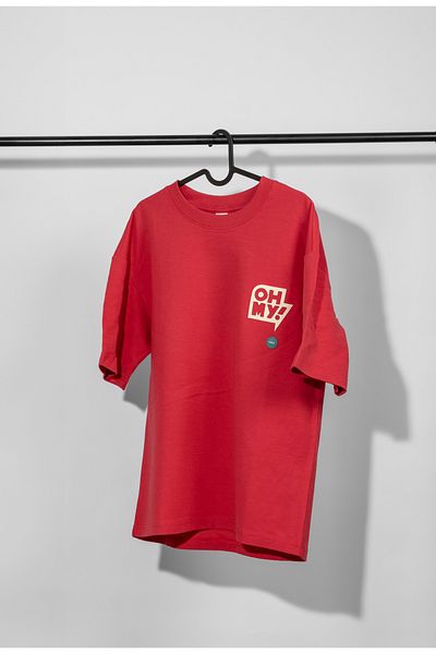 FLFXI Oversized Red T-Shirt with 'OH MY!' Graphic