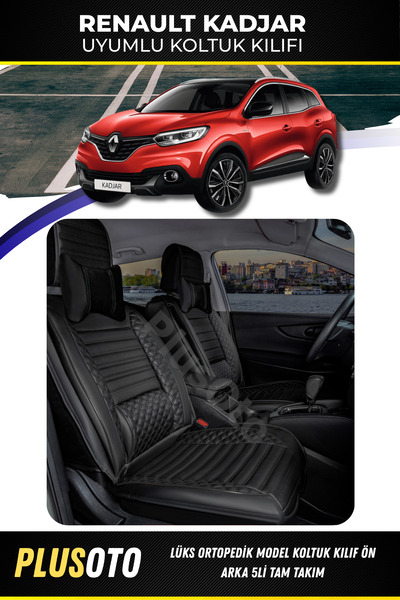 PlusOto Renault Kadjar Compatible Plus Lux Series Black Car Seat Cover Set of...