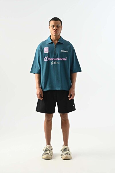 Denouement Yarım Fermuarlı Polo Yaka T-shirt - Petrol Mavisi