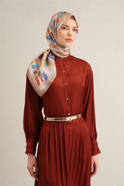 Armine Patterned Pure Silk Twill Scarf 9341- 02