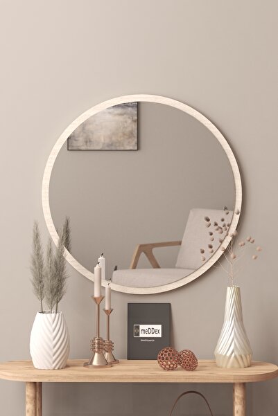 meDDex Dekoratif Yuvarlak Ayna Traverten Desen 60 Cm Antre Hol Wc Traverten 60 cm