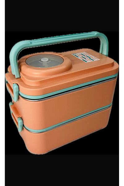 Uzspace Stainless Steel 1200ml Two Layer Insulated Lunch Box with Fork Spoon Sauce Bowl Lunch Box 8023-49