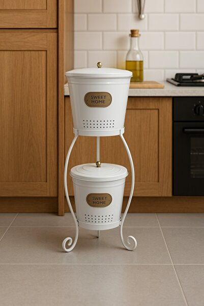 Magic Objects 2 Katlı Metal büyük Boy Patates Soğan Kovası Kabı Sebzelik Pata...