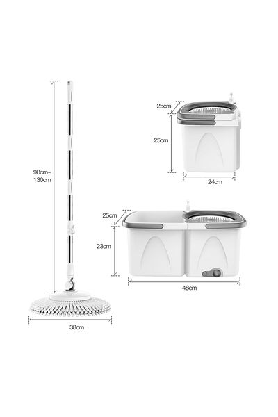 PAA-home PAA-home Rotary Mop Set with 2-Tub Bucket, Telescopic Handle, Stainless Steel Basket, 2 Refills, Gray